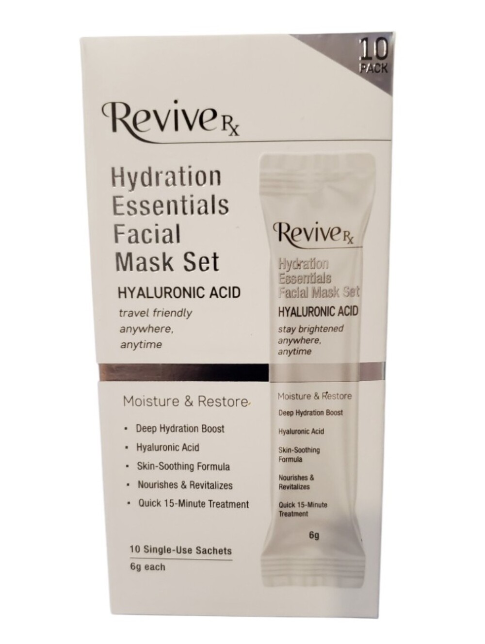 Revive Rx Hydration Essentials Facial Mask Set Hyaluronic Acid 10 PK